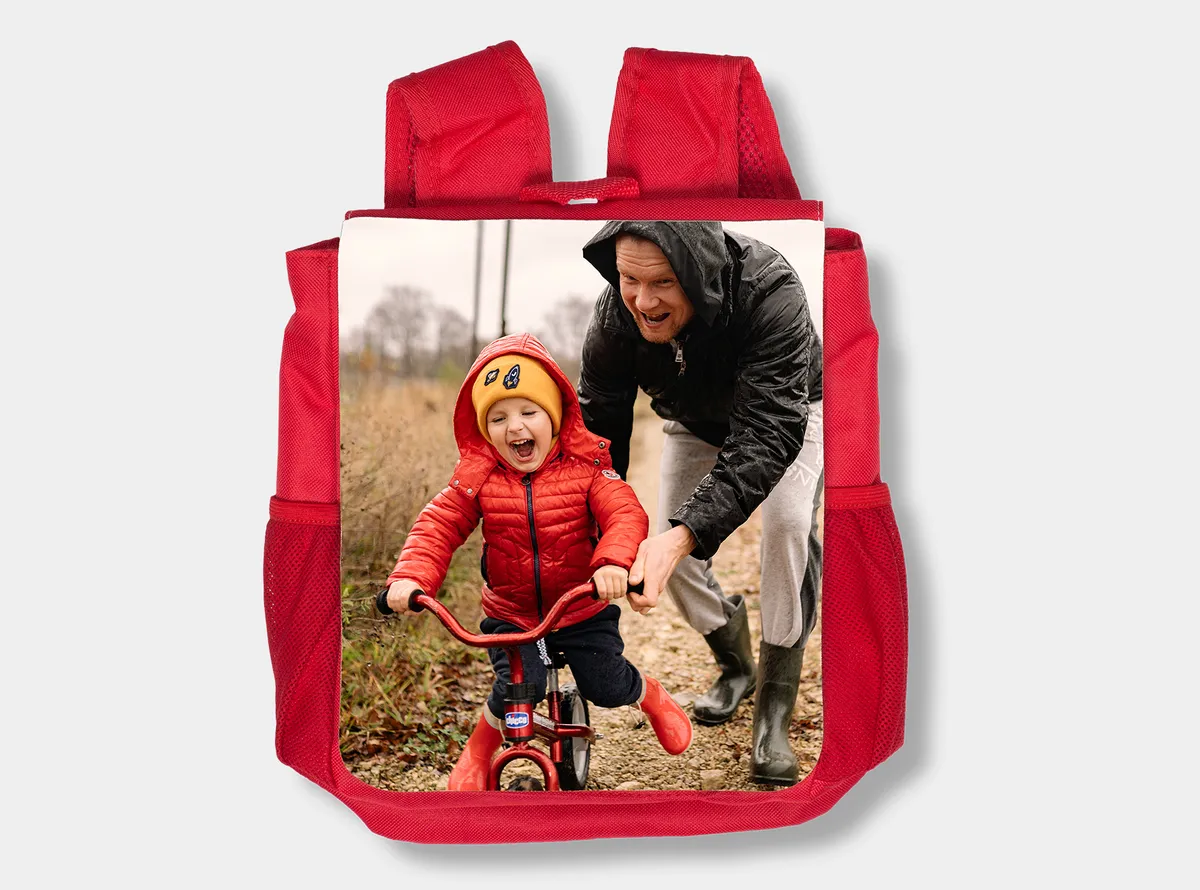 Rucksack für Kinder mit Foto von Mutter und Sohn