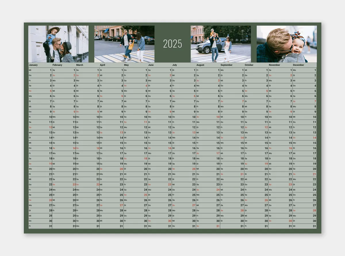 A2 Format Jahresplaner Kalender mit einer Mutter und ihrer Tochter.